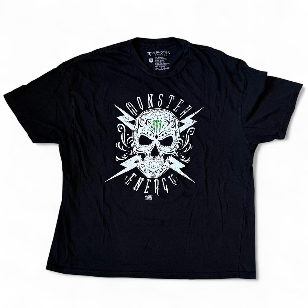 Monster Energy Skull Graphic Tee Men's Size XXL Grunge Goth Racing T-Shirt Y2K